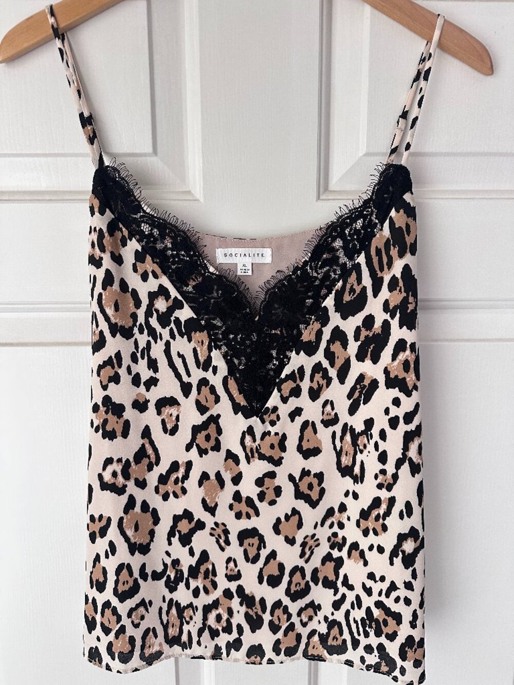 Socialite Leopard Print Lace Trim Cami Tank Top XL